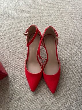 Kelly & Katie Red Suede Pointed-Toe Ankle-Strap Heels--Never Worn